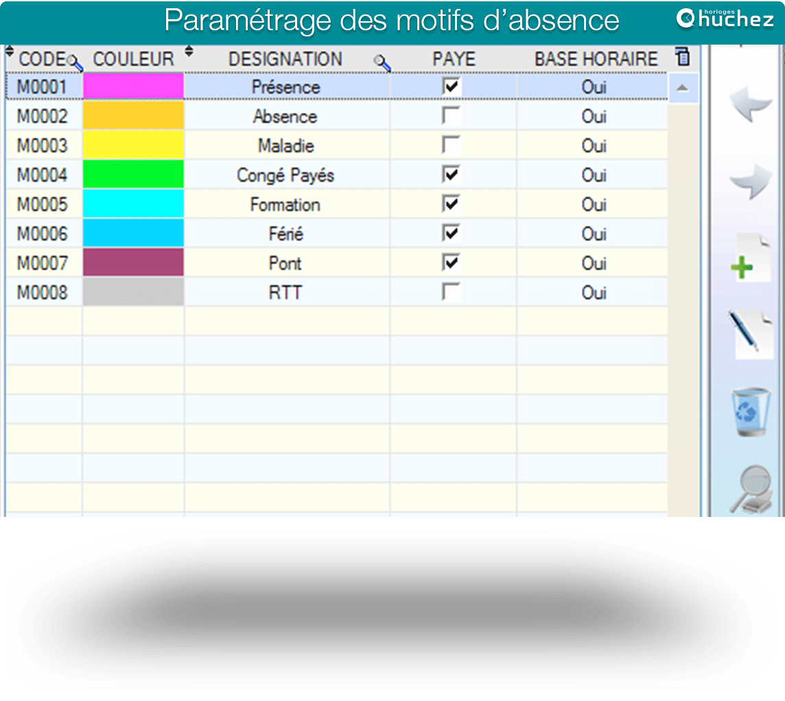 Etape de paramétrage des motifs d'absence