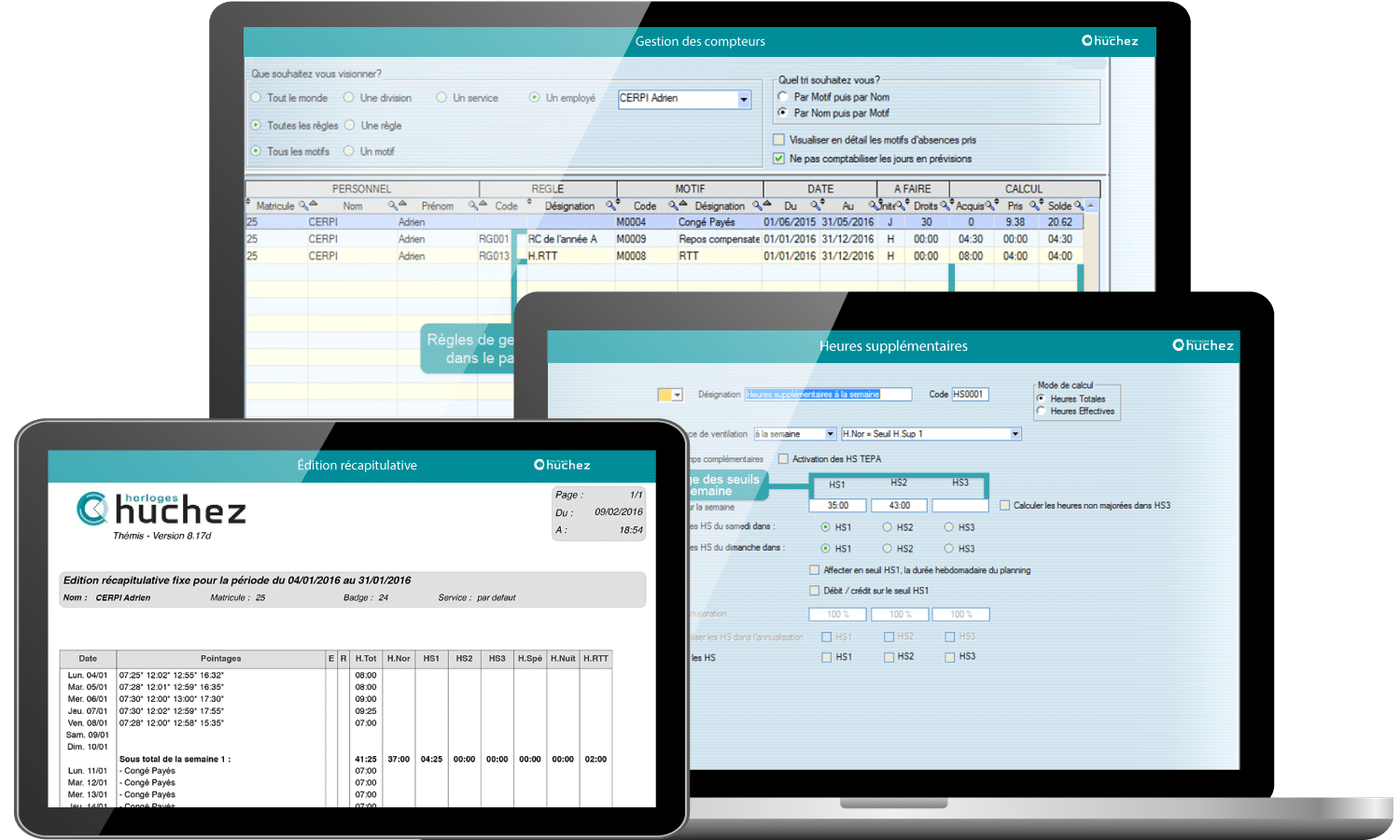 Ecrans de gestion des heures supplémentaires