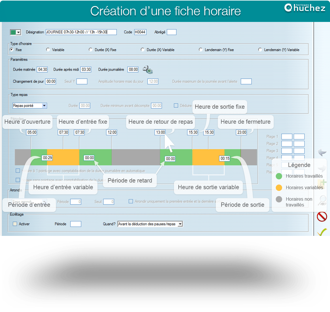 Capture d'écran du logiciel de pointage pour création de fiche horaire