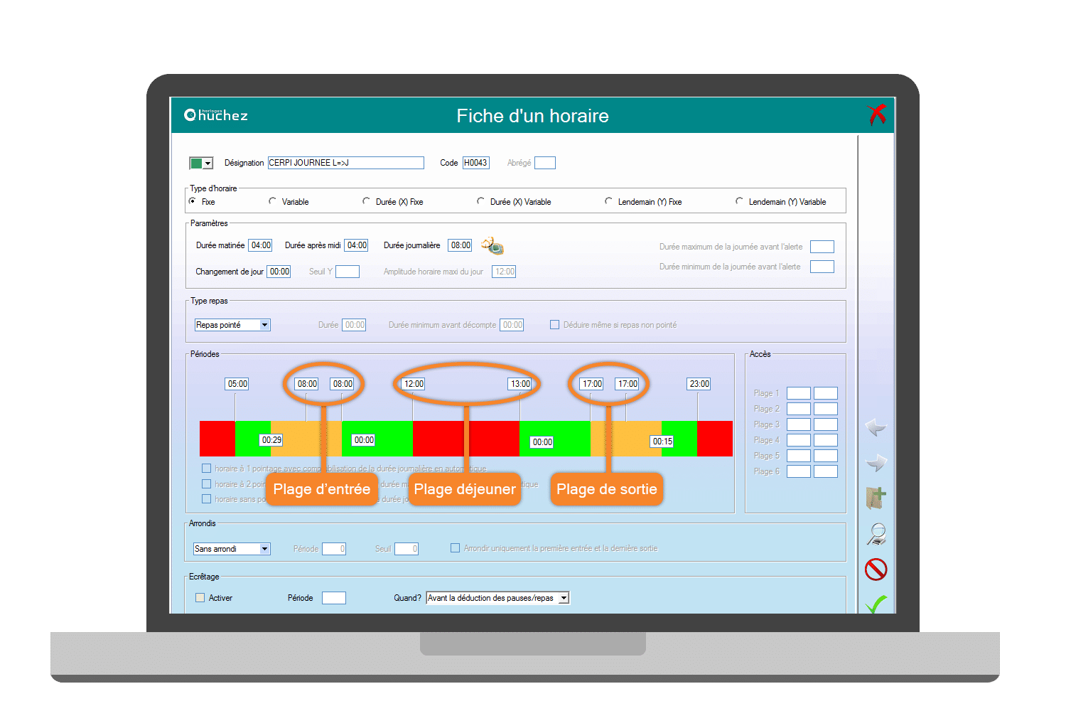 Fiche d'horaire sur ordinateur portable