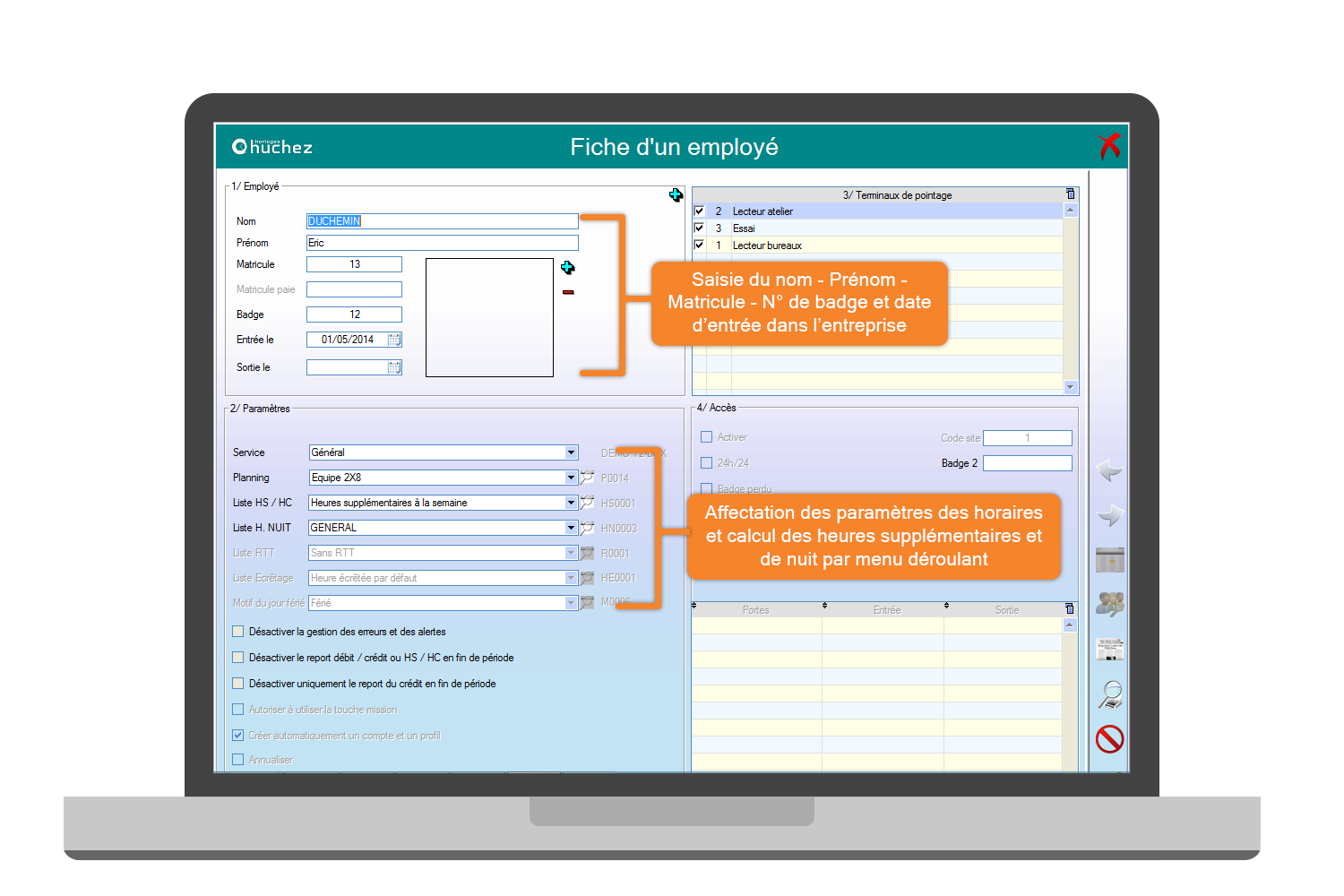 Fiche employé disponible sur ordinateur portable