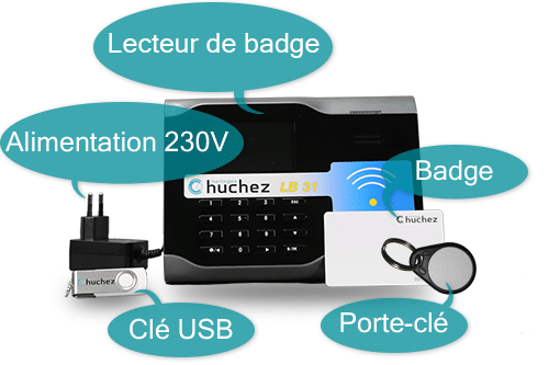 Huchez Themis Box : lecteur de badge avec accessoires Contenu du Kit Themis box